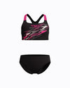 Speedo Junior's (W) Medley Logo Racerback 2pc Bikini Set - Black/Pink