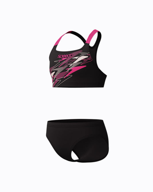 Speedo Junior's (W) Medley Logo Racerback 2pc Bikini Set - Black/Pink