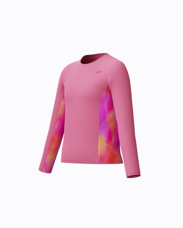 Speedo Junior's (W) L/S Print Splice Rash Guard - Pink/Orange