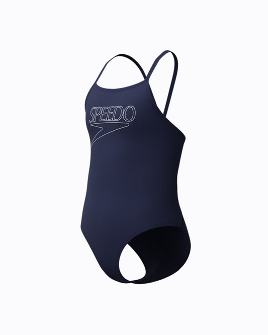 Speedo Junior's (W) Endurance+ Logo Thinstrap 1pc Swimsuit - Navy/Blue