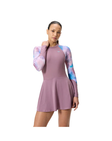 Speedo Women's Print L/S Swim Dress (AsiaFit) - Purple/Light Blue