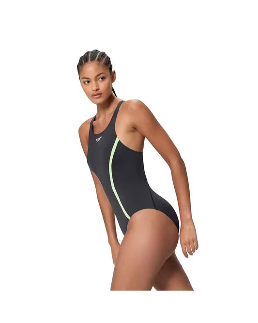 Speedo Women's Hyperboom Print Medalist One Piece (AsiaFit) - Black/Light Green